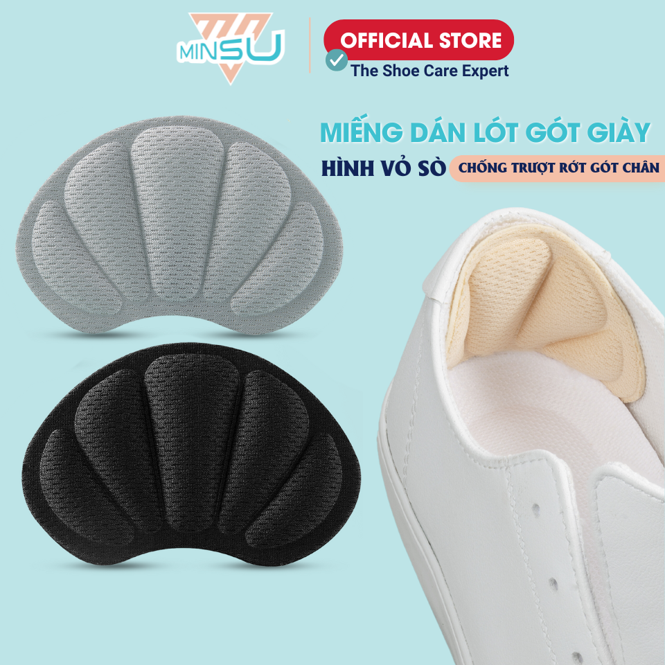 Miếng Dán Lót Gót Giày Vỏ Sò Chống Rộng MINSU M5514 Đệm Bảo Vệ, Chống Đau, Trầy, Rớt Gót Chân, Giúp 