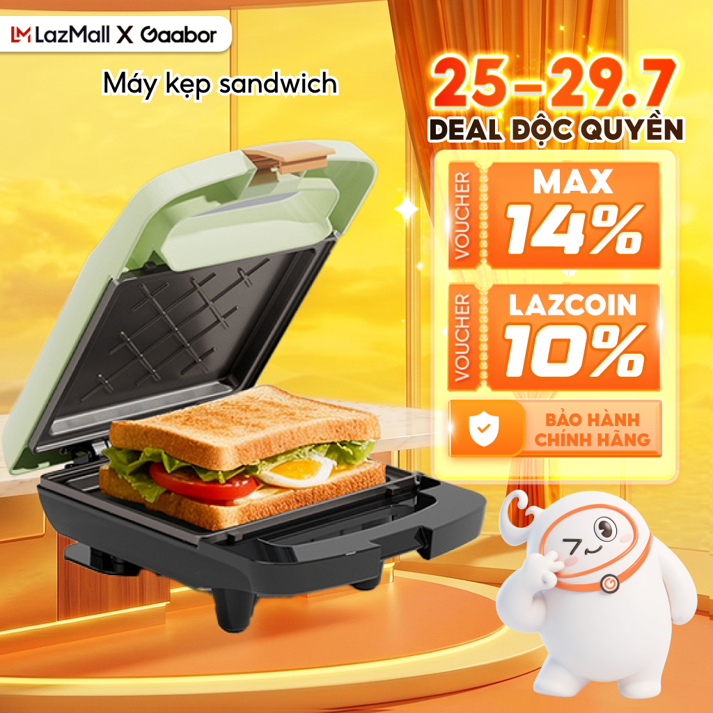 Máy kẹp nướng sandwich bánh mì lát Gaabor EH-M02A lòng chống dính - Bảo hành 12 tháng 1 đổi 1