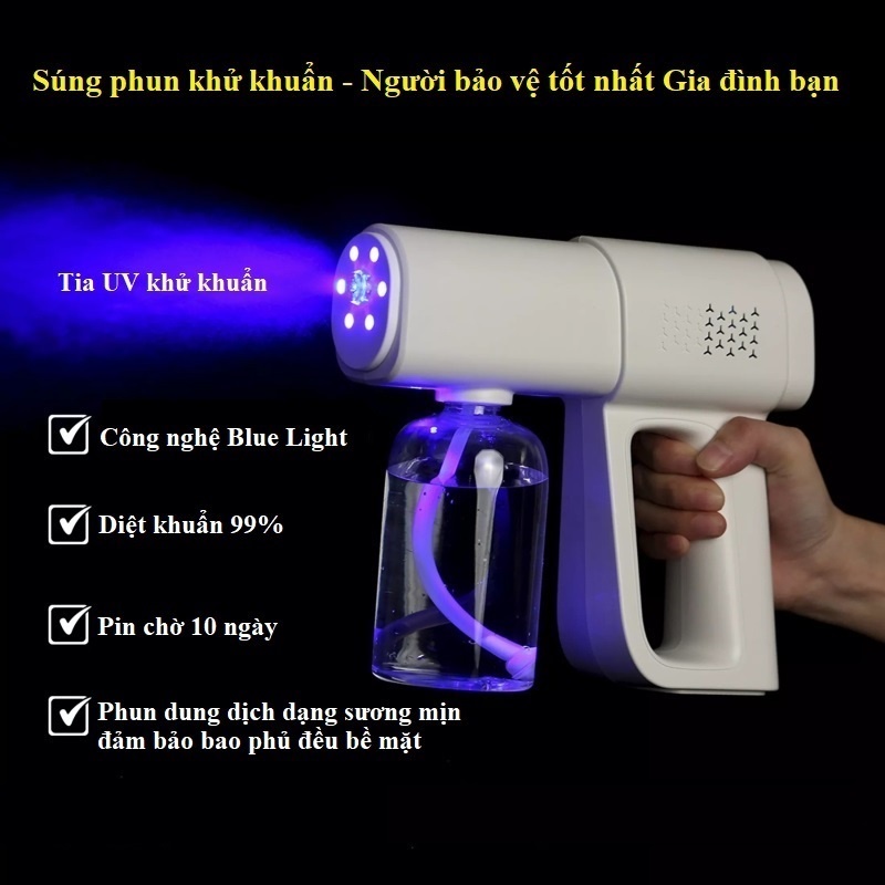 Máy Phun Sương Diệt Khuẩn Cầm Tay K5 Pro, Sung Khử Trùng Nano Có Tia Uv Cực Tím, Diệt 99,9% Vi Khuẩn Ở Nhiệt Độ Thường, Tia Phun Sương Cực Mịn, Không Cặn, Công Suất Phun Mạnh