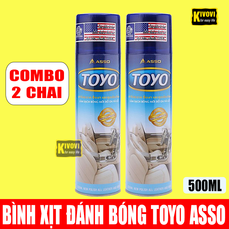 [COMBO 2 Chai] Chai Xịt Bóng Xe Máy TOYO ASSO 500ML - Bình Xịt Nhựa Nhám - Bình Xịt Gỗ - Bình Xịt Bóng Da Và Nội Thất Otô - Kivovi