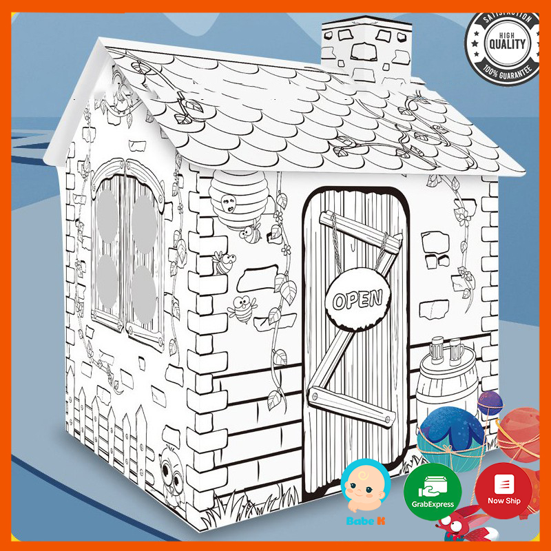 Nhà bìa carton - nhà bìa đồ chơi tô màu cho bé DIY Doodle - Shop BabeK