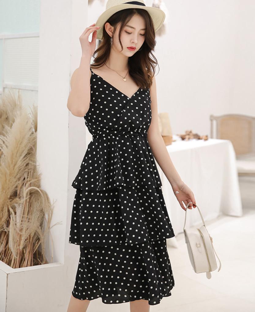 Đầm Xinh Ba Tầng Hai Dây Chấm Bi DN051 Shop Mây