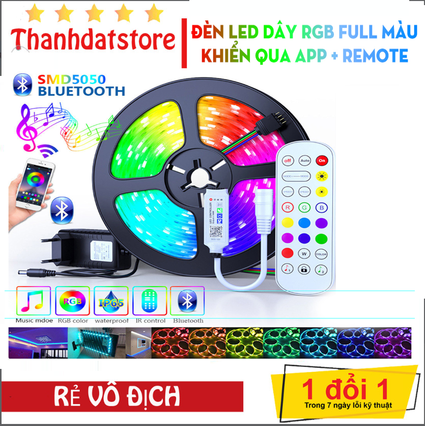 Dây đèn led đuổi ARGB 16 triệu màu, cảm biến âm thanh trực tiếp, điều khiển bằng điện thoại, led 5050 IP65 cao cấp