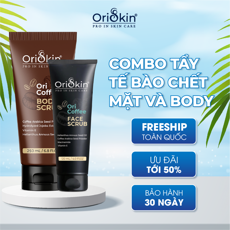 Combo tẩy tế bào chết cà phê da mặt ori coffee face scrub 120ml và tẩy tế bào body ori coffee body scrub 250ml
