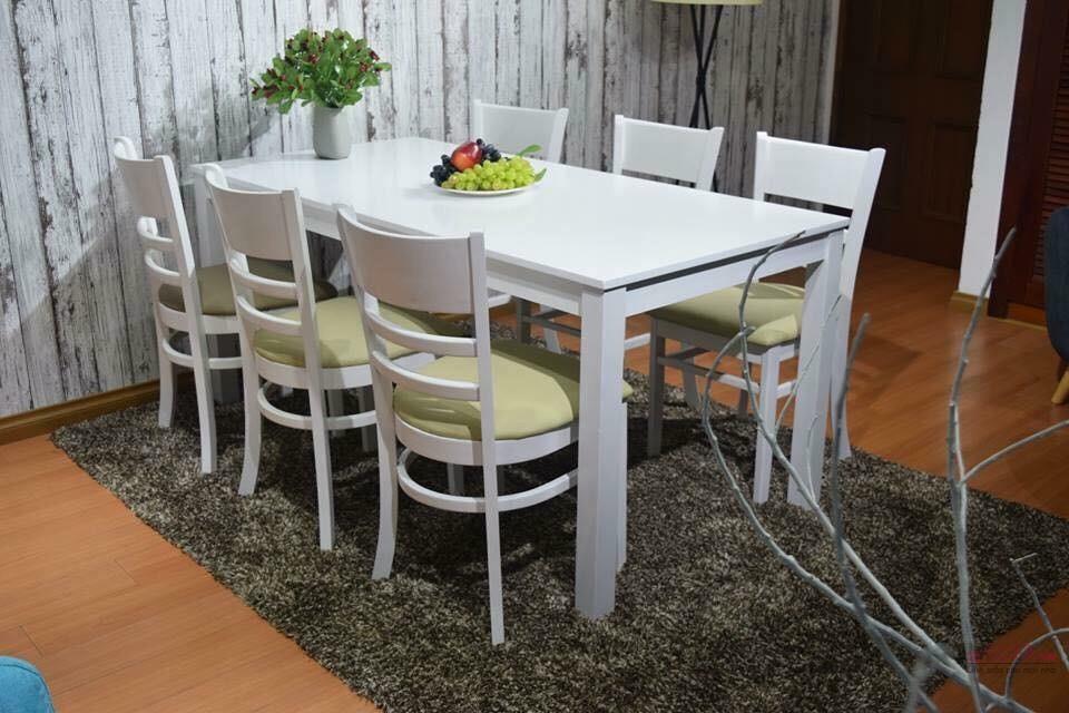Bộ bàn ăn cabin 6 ghế màu trắng