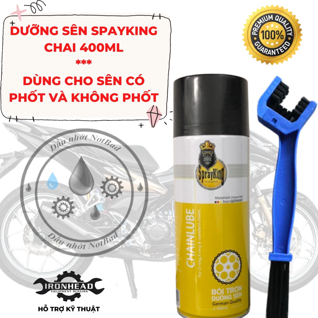 Chai xịt dưỡng sên, nhông, xích ,dĩa Sprayking 400ml kèm bàn chải 3D