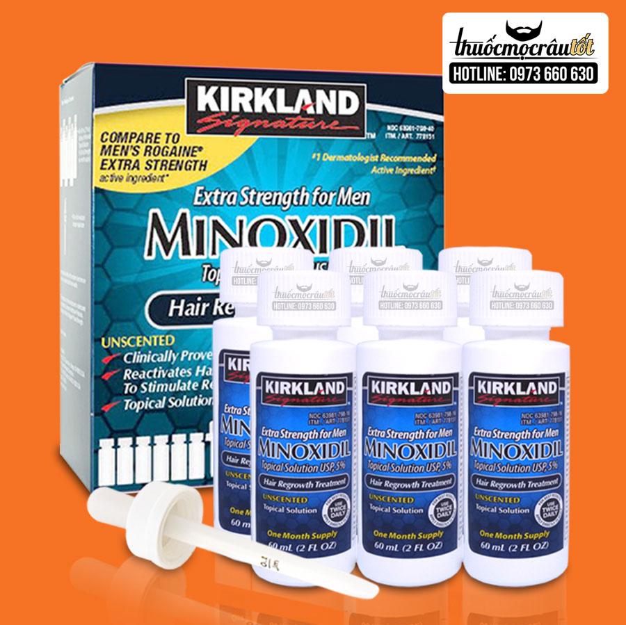 Thuốc mọc râu tóc Minoxidil Mỹ Kirkland nguyên hộp 6 chai dạng lỏng