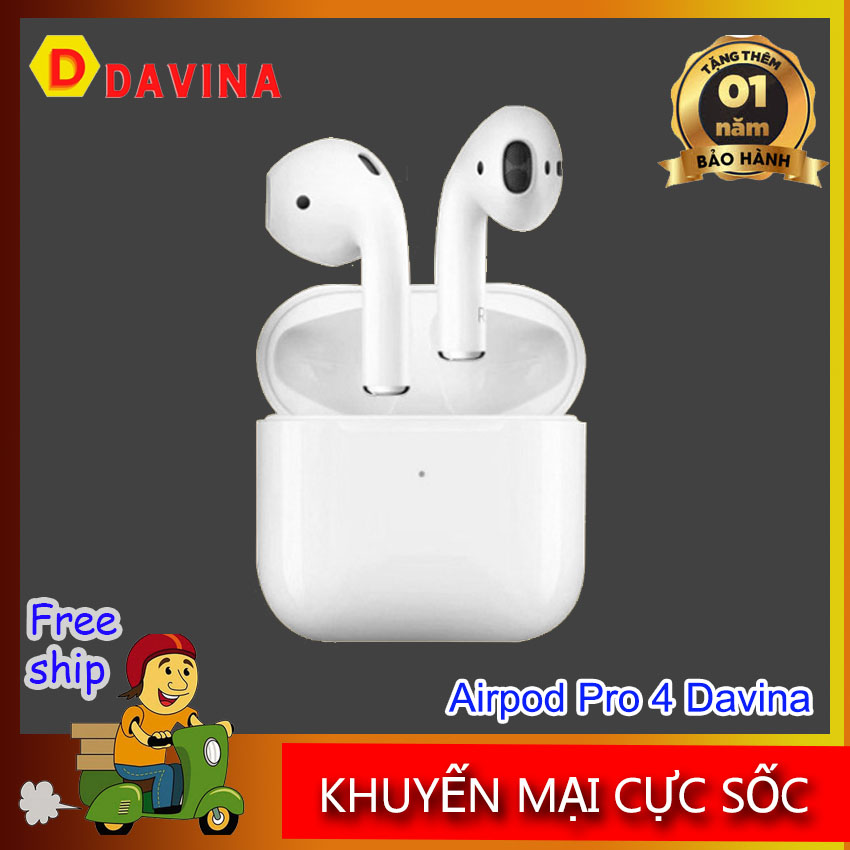 Tai nghe blutooh không dây Pro 4 Davina kết nối blutooh 5.0, cảm ứng, mở hộp tự kết nối, đổi tên, định vị, Free ship từ 2 sản phẩm