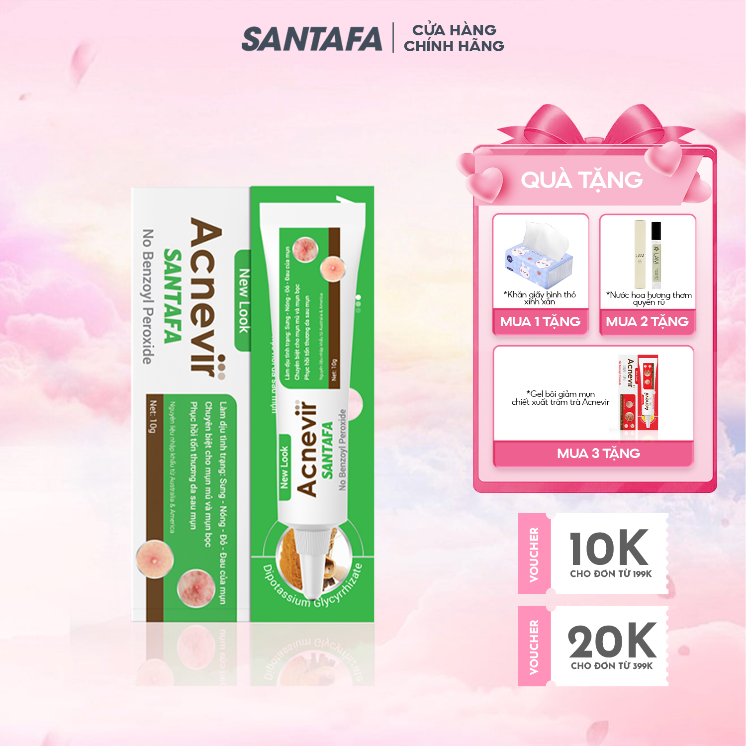 Kem Giảm Mụn Bọc, Mụn Mủ, Mụn Trứng Cá Acnevir Santafa - Tuýp 10gr