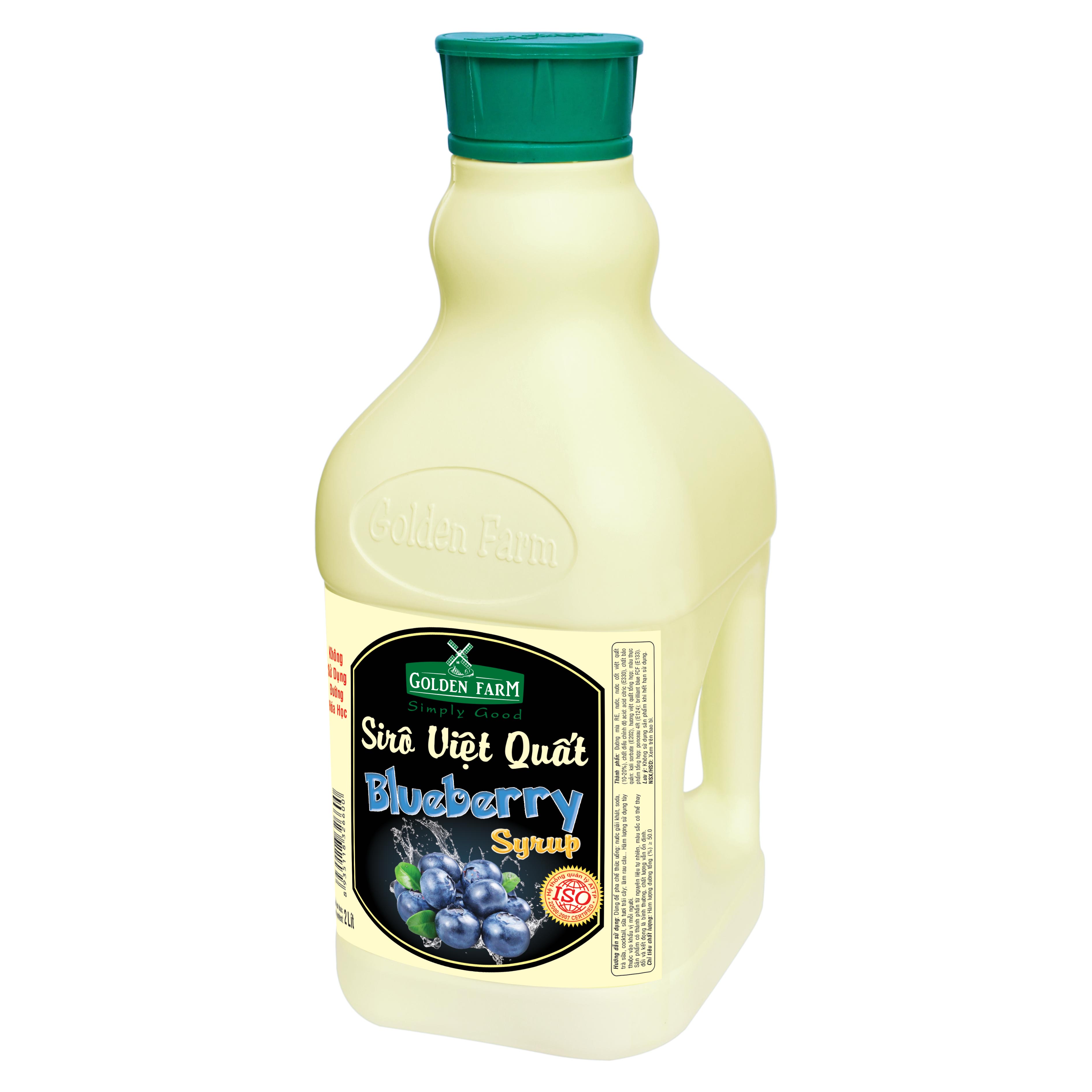 Siro Golden Farm Chai nhựa hương việt quất 2L syrup pha chế, trà, trà sữa, si rô