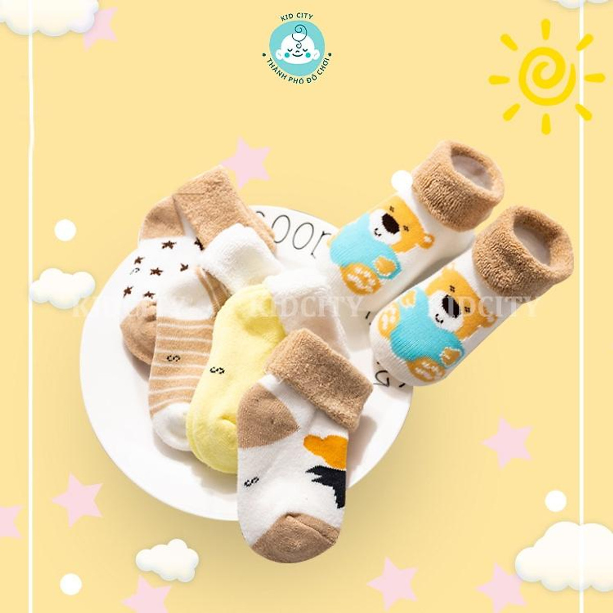 Set 5 đôi tất cho bé - tất trẻ em chất cotton họa tiết đáng yêu
