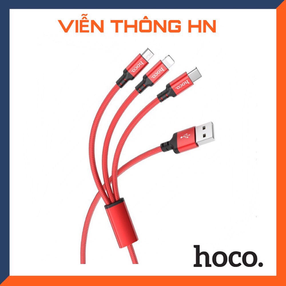Cáp sạc 3 đầu hoco x14 - dây sạc đa năng 3 in 1 cho IP samsung oppo... lightning micro usb type c cho mã đt samsung vivo ip ...