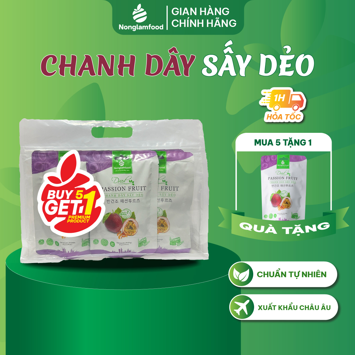 [Mua 5 tặng 1] Combo 5 túi Chanh Dây sấy dẻo Nonglamfood 45g | Healthy Snack | Ăn vặt văn phòng | Trái cây sấy dẻo tốt cho sức khỏe