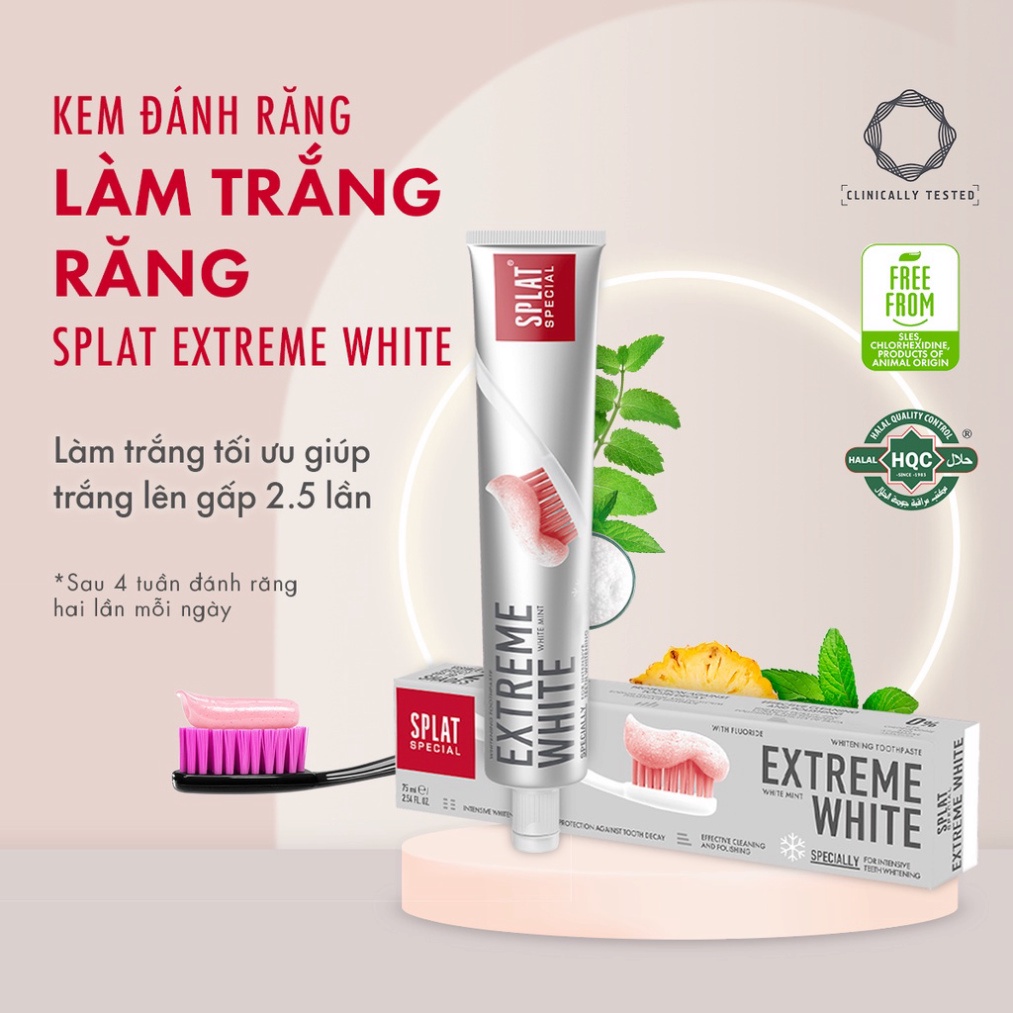 Kem Đánh Răng Làm Trắng Răng SPLAT Extreme White Special Chứa Các Hạt Siêu Nhỏ Giúp Làm Trắng Nhanh 