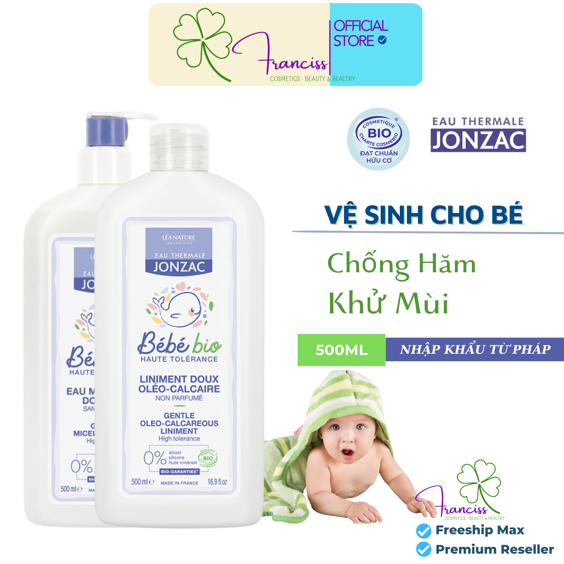 [COMBO] Dung Dịch Vệ Sinh Cho Bé 500ml + Nước Làm Sạch Hữu Cơ Eau Thermal Jonzac 500ml