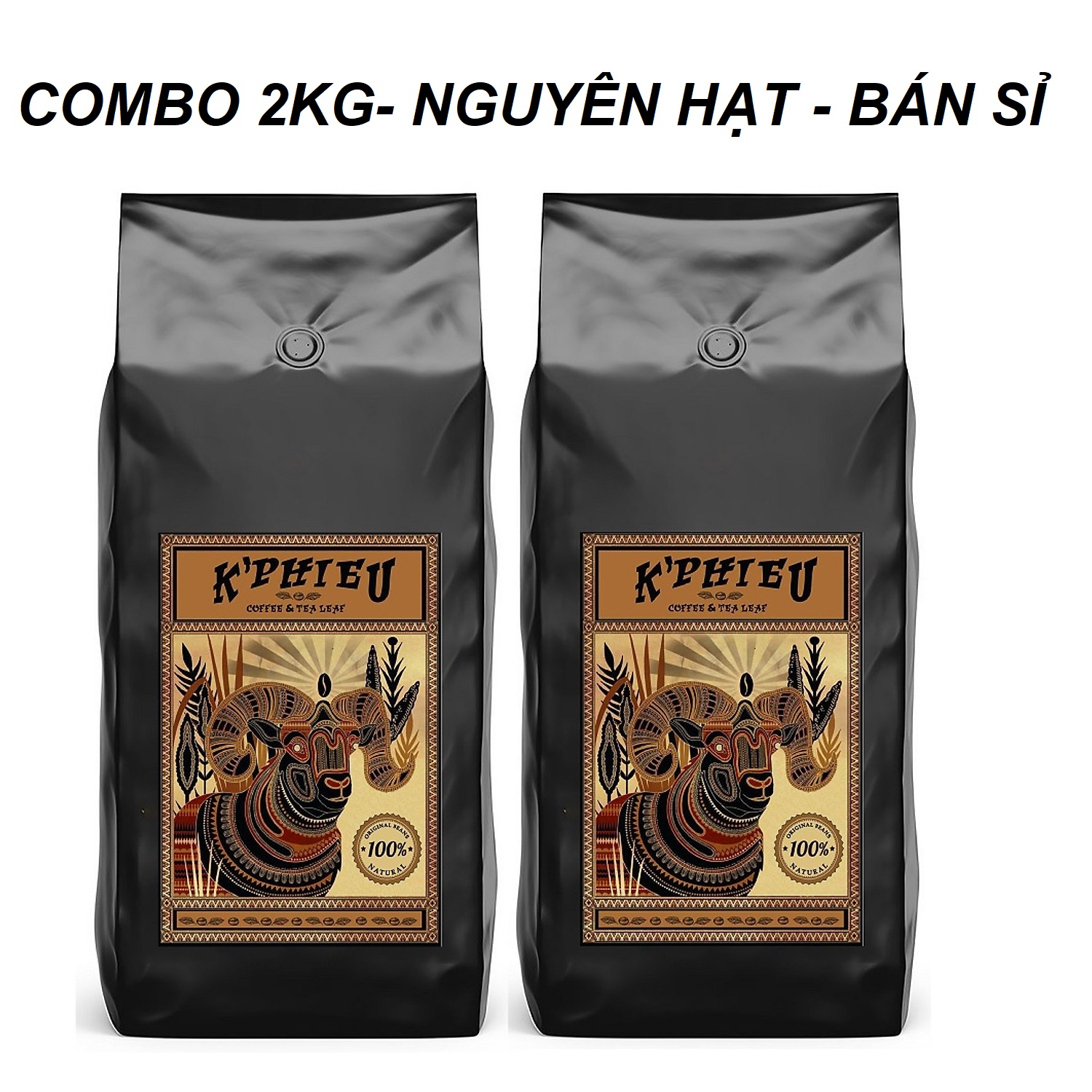 Combo 2 kg cà phê pha máy espresso K Phiêu - cà phê rang xay nguyên chất Cầu Đất Việt Nam mỗi túi 1kg NGUYÊN HẠT