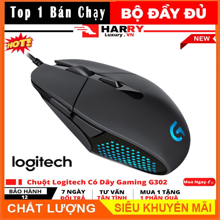 Mouse logitech.chuột chơi game có dây logitech g302 gaming usb led.chuột chơi game , làm việc siêu nhạy. có đèn led - chuột bàn phím cao cấp laz hcm