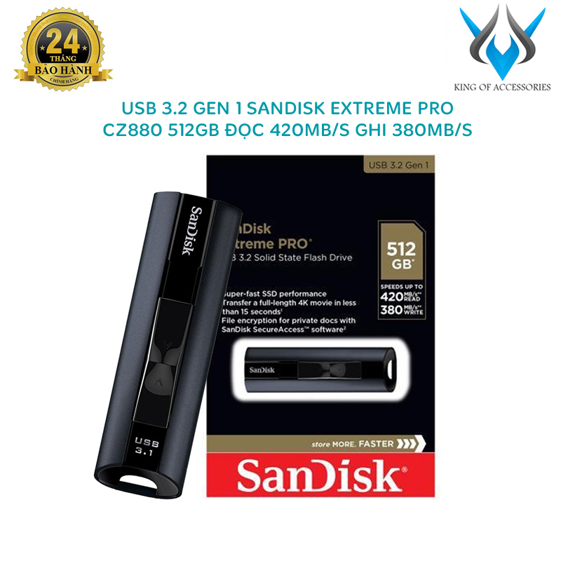 Usb 3.2 sandisk 512gb extreme pro cz880 đọc 420mb/s ghi 380mb/s phụ kiện 1986