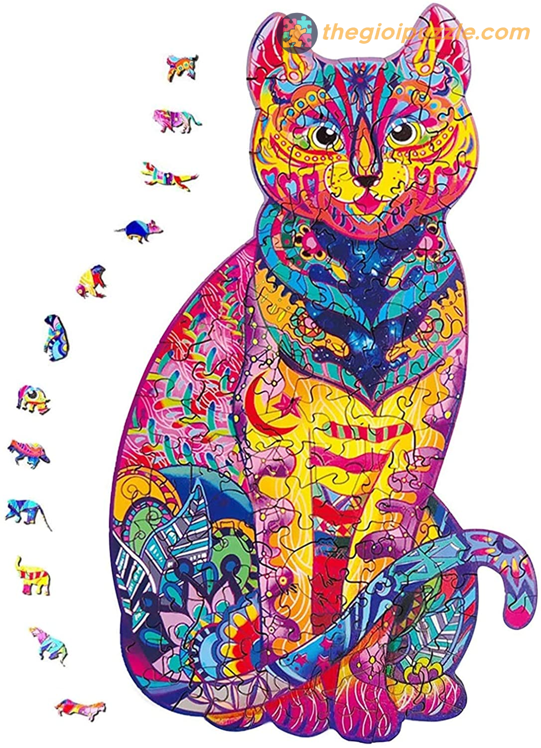 Bộ xếp hình gỗ đồ chơi puzzle ghép hình con vật độc đáo - Con Mèo