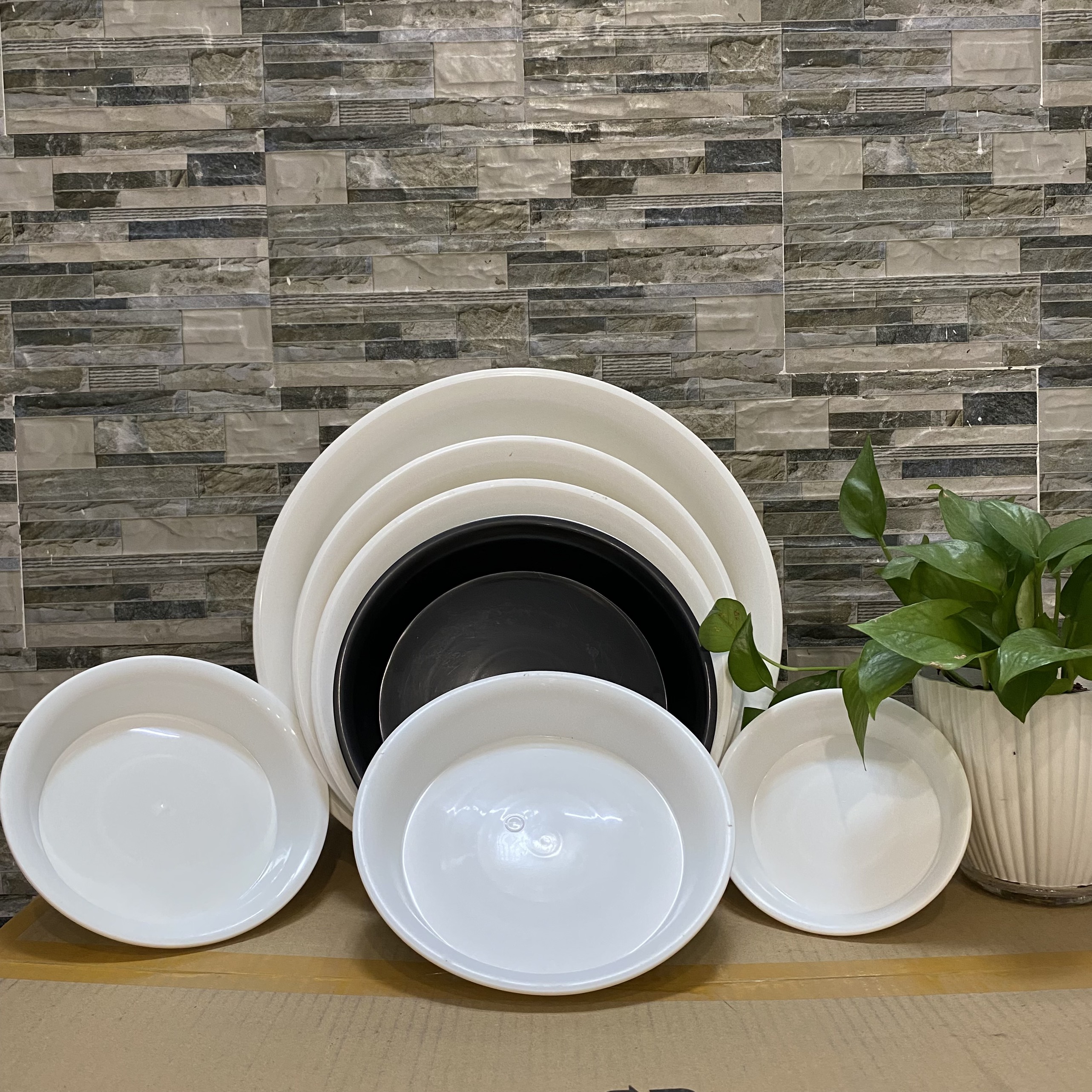 Dĩa nhựa cứng lót chậu, đĩa lót chậu trắng nhiều kích thước Đế lót chậu Khay lót chậu, đĩa nhựa, đĩa tròn lót chậu