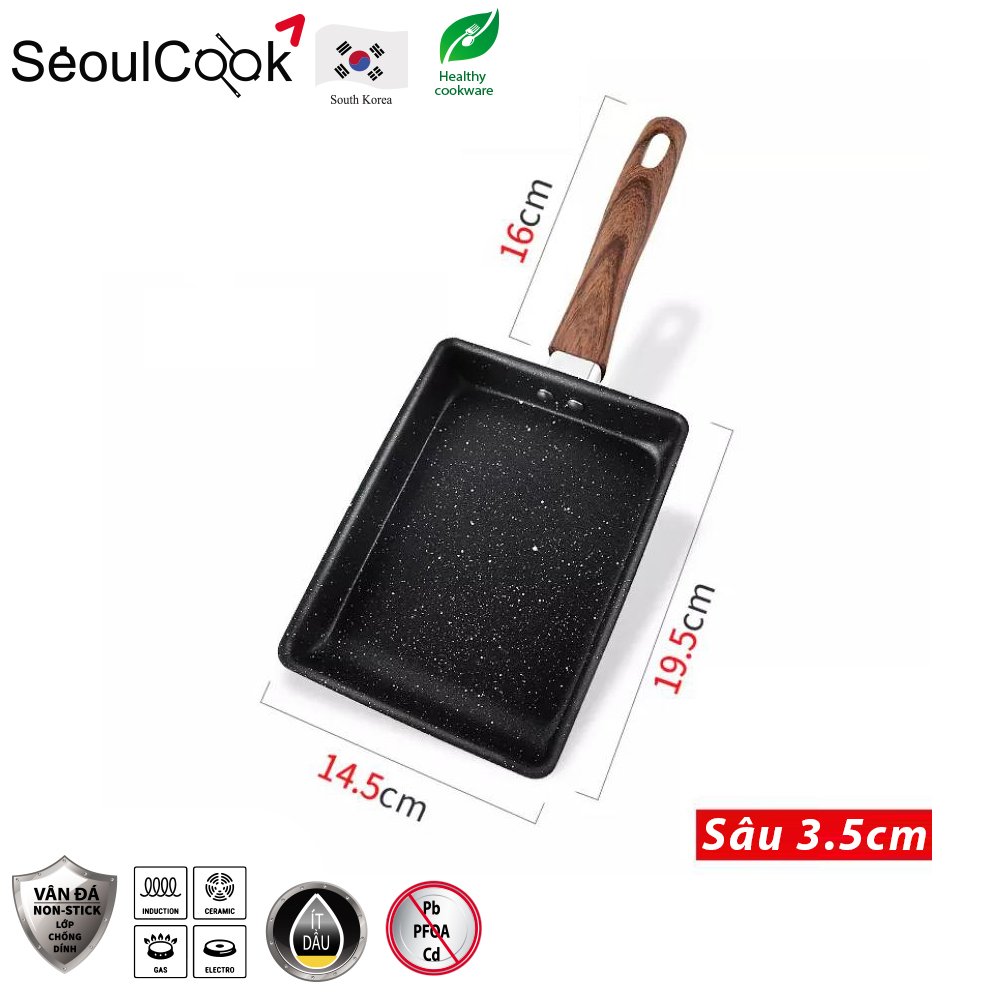 [Chính hãng] Rẻ vô đối- Seoulcook - Chảo vuông 15x20 cm đáy từ / Induction cao cấp Hàn Quốc, dùng được cho cả bếp từ