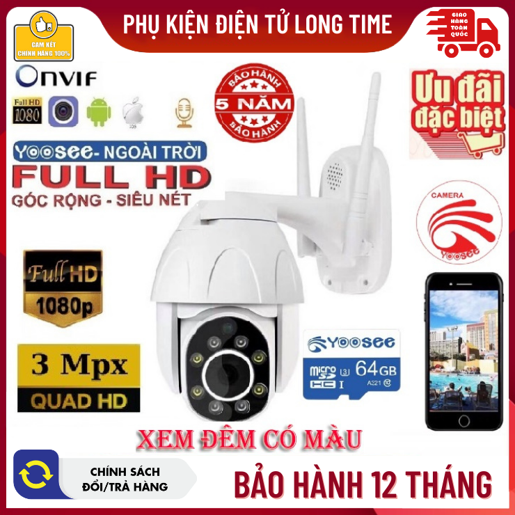 (BẢO HÀNH 3 NĂM - TÙY CHỌN THẺ NHỚ) CAMERA IP WIFI YOOSEE PTZ Camera ngoài trời trong nhà độ phân giải 3.0 MPX đàm thoại song phương cảnh báo chuyển động chế độ quay ban đêm ban ngày - LONG TIME