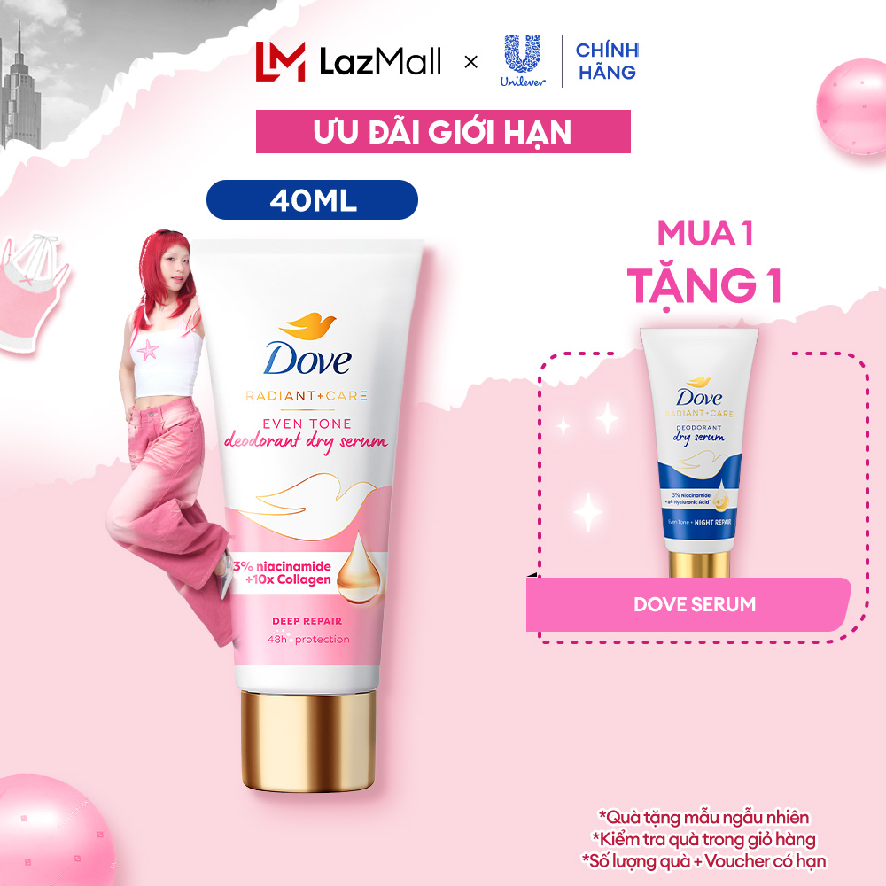 Serum vùng cánh dưỡng sáng ngăn mùi Dove dành cho nữ với 3% Niacinamide giúp mờ thâm thu nhỏ lỗ chân lông 40ml 50ml 