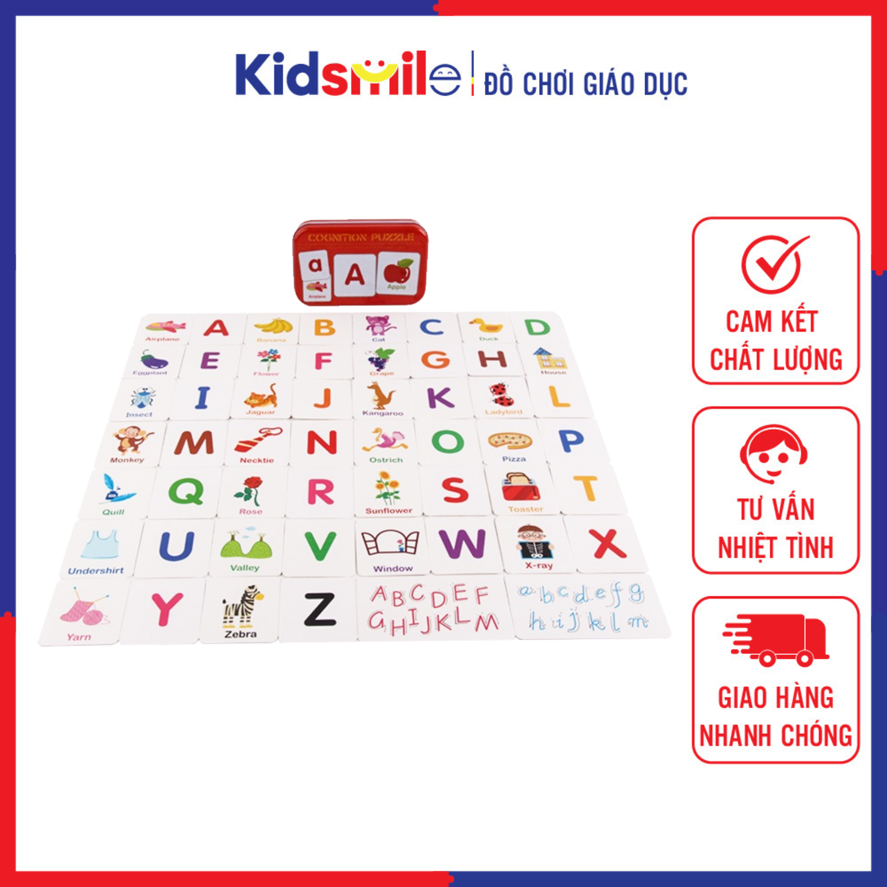 Hộp thẻ học thông minh Flashcard Tiếng Anh chủ đề chữ cái và từ vựng, kích thích phát triển trí não và tư duy ngôn ngữ cho bé từ 2 đến 6 tuổi