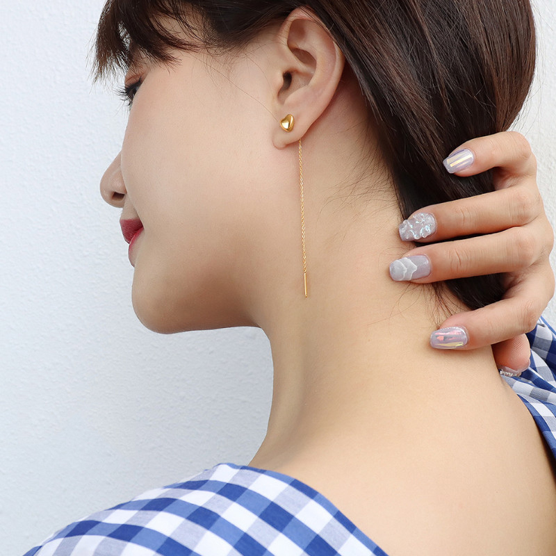 Bông tai trái tim chuỗi dài titan ko đen tt 3776