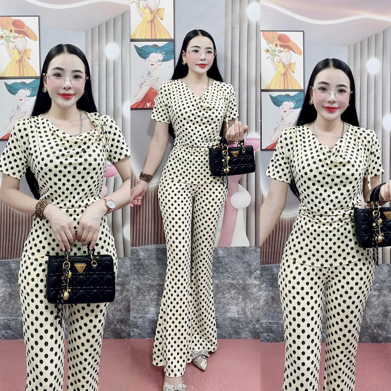  Đồ bộ bông bi vải thun tăm lạnh quần dài ống loe mặc tôn dáng. Mã AK6767ak 