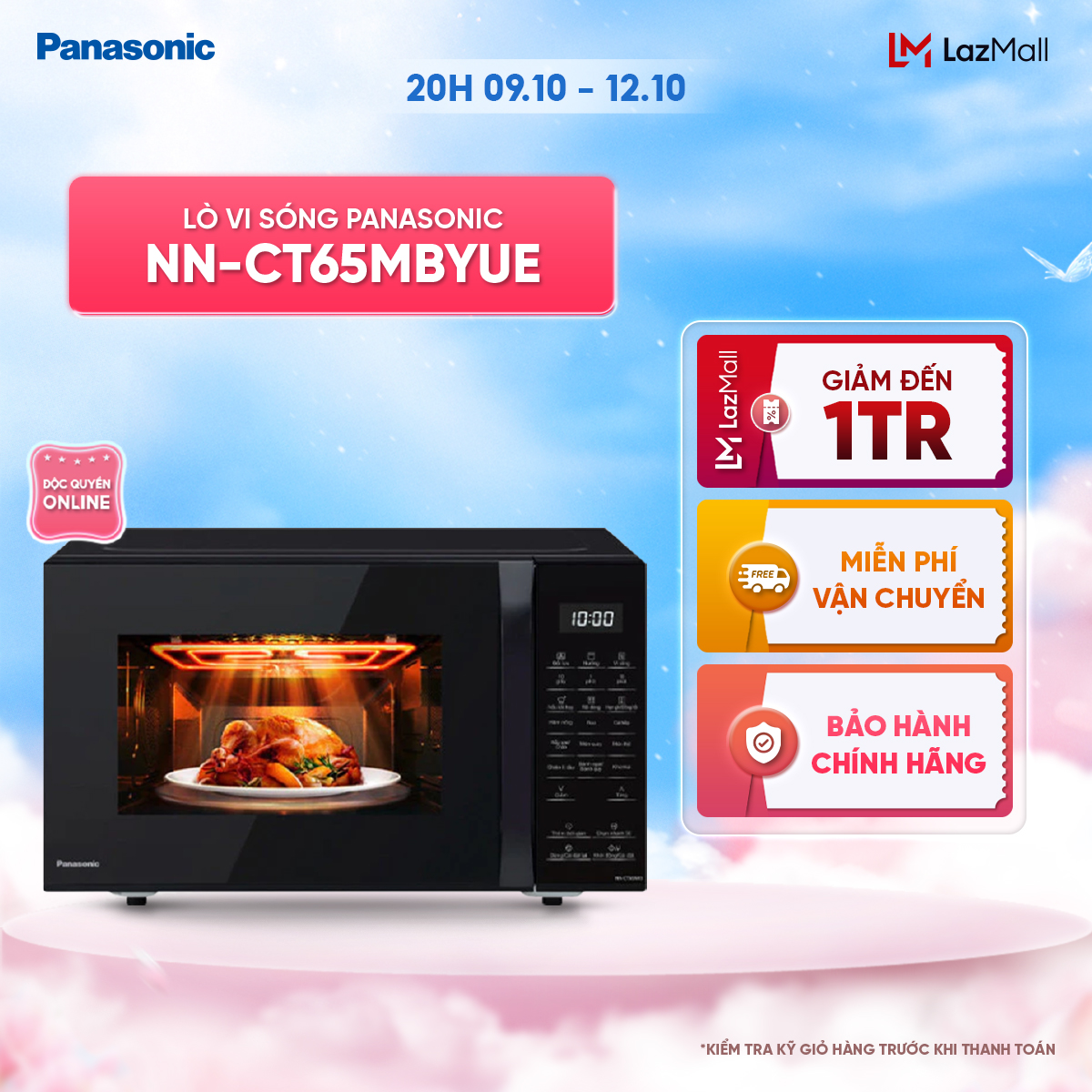 [Trả góp 0%] Lò vi sóng nướng đối lưu chiên không dầu Panasonic NN-CT65MBYUE– 20 thực đơn tự động – Dung tích 27L – Hàng chính hãng