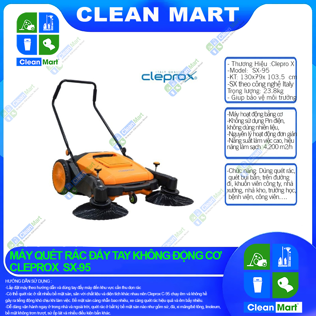 Máy - Xe Quét Rác Đẩy Tay Không Động Cơ CleproX SX95