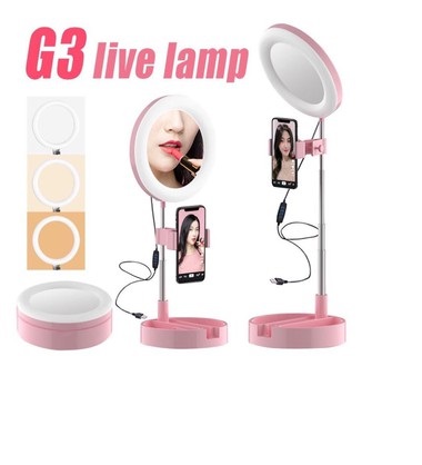 [ Phụ kiện trang điểm] Gương trang điểm có đèn Led Livestream G3 tích hợp giá đỡ và kẹp điện thoại cao cấp,Hỗ trợ đèn  Led có thể điều chỉnh 3 màu (trắng, vàng ấm, trắng ấm),sản phẩm được hỗ trợ đổi trả trong vòng 7N