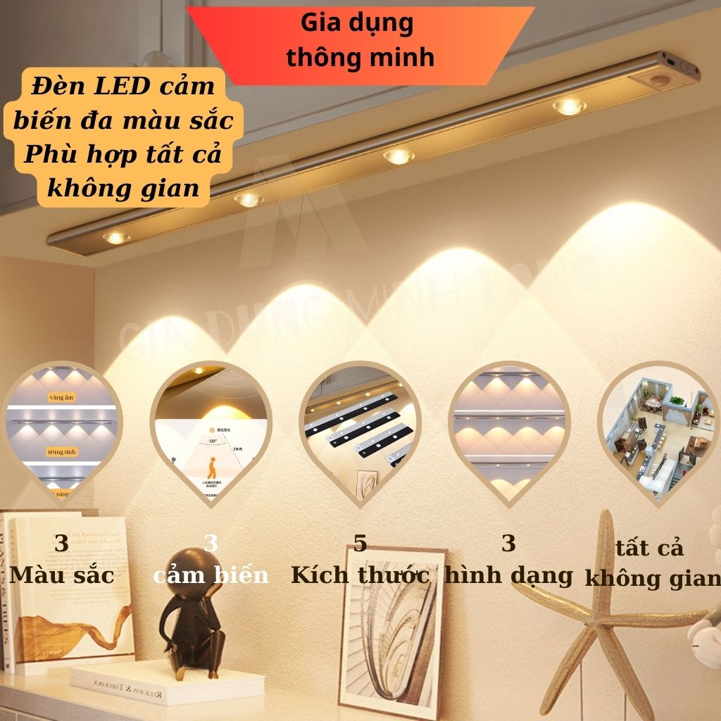 Đèn led trang trí cảm biến chuyển động nhiều màu hiệu ứng độc đáo cảm ứng mini siêu sáng phòng ngủ nhà bếp