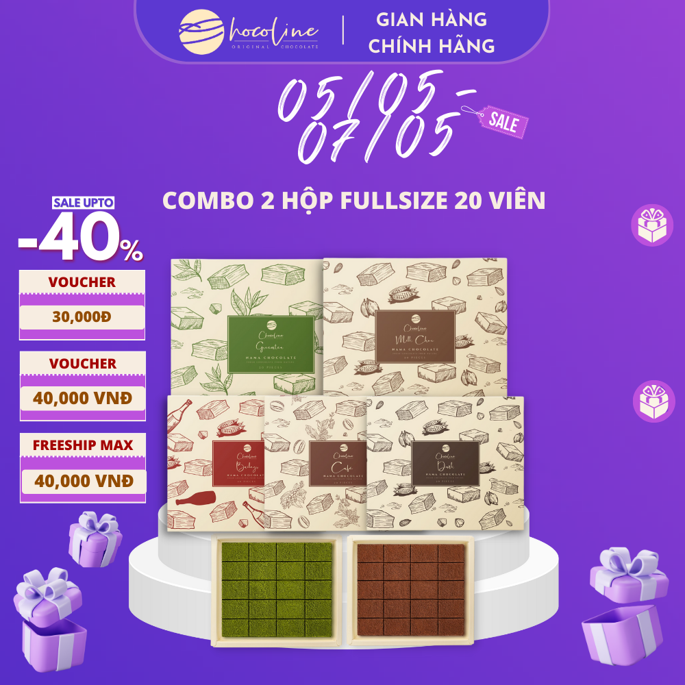 Combo 2 Hộp Socola Tươi Nama Nguyên Chất Chocolate - 40 Viên - Chocoline