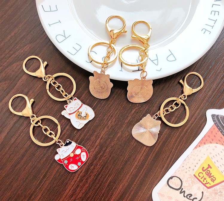 Móc khóa kim loại hình mèo may mắn phong cách ulzzang