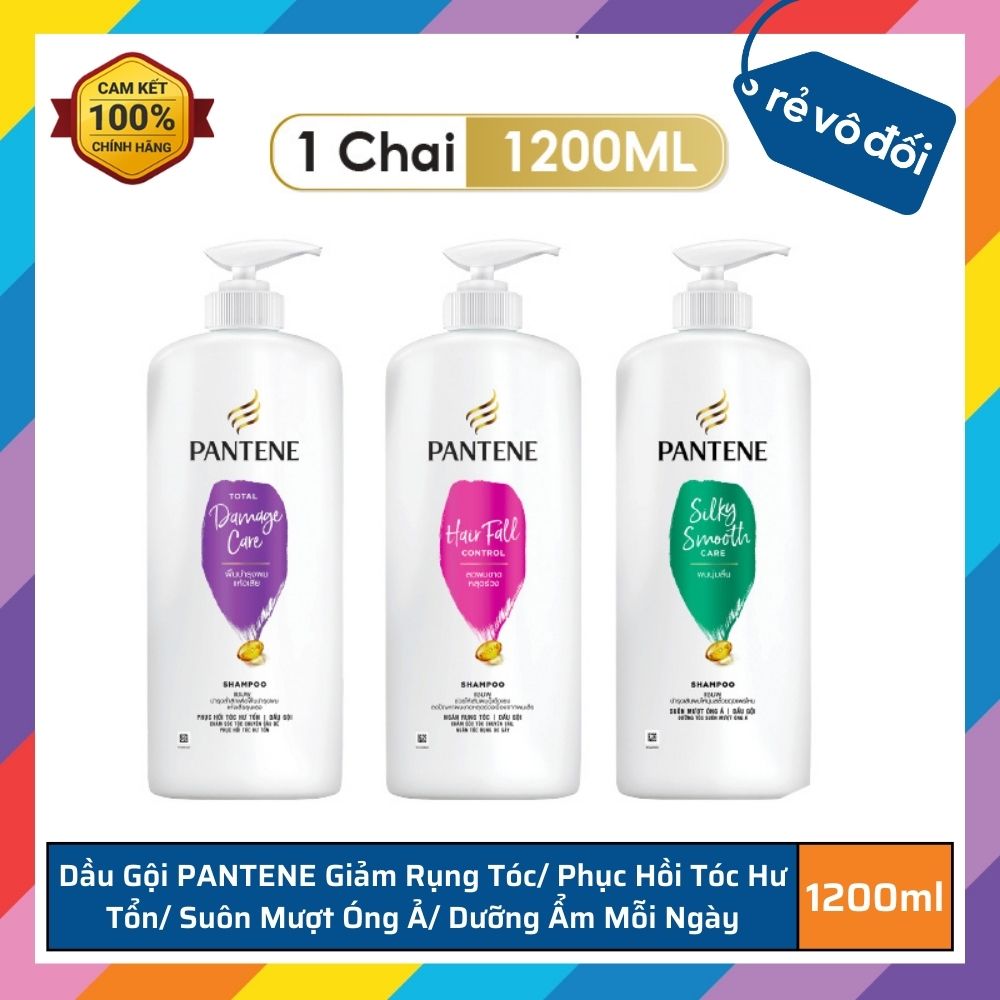 Dầu Gội PANTENE Giảm Rụng Tóc, Phục Hồi Tóc Hư Tổn, Suôn Mượt Óng Ả, Dưỡng Ẩm Mỗi Ngày 1200ml