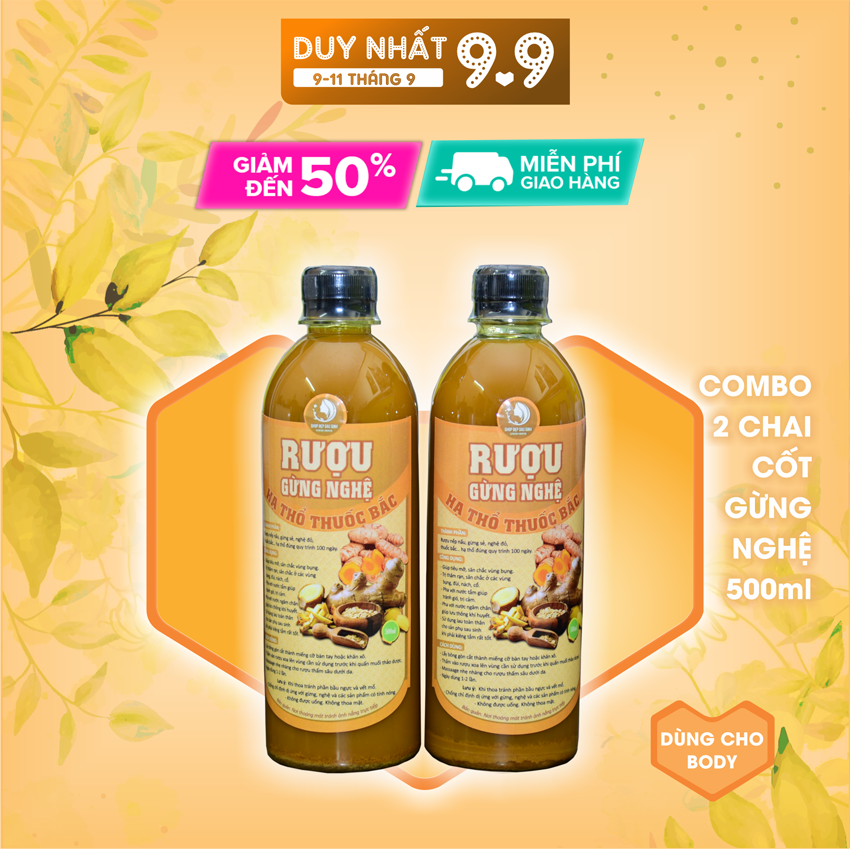 Combo 2 chai Gừng Nghệ Hạ Thổ thảo dược (Handmade nhà làm) 500ml