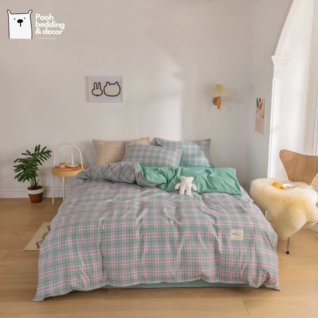 SET CHĂN GA COTTON TC CARO KẺ HỒNG