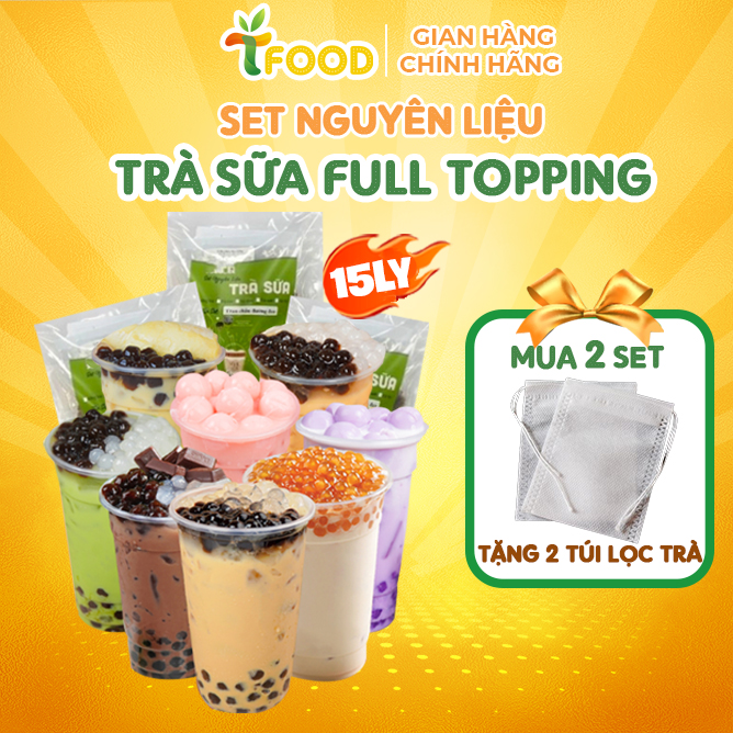 Set Trà Sữa Tự Pha - Nấu 15Ly - Nguyên liệu trà sữa Phúc Long, Thái Xanh,Trân Châu Đường Đen, Hồng Trà Sữa