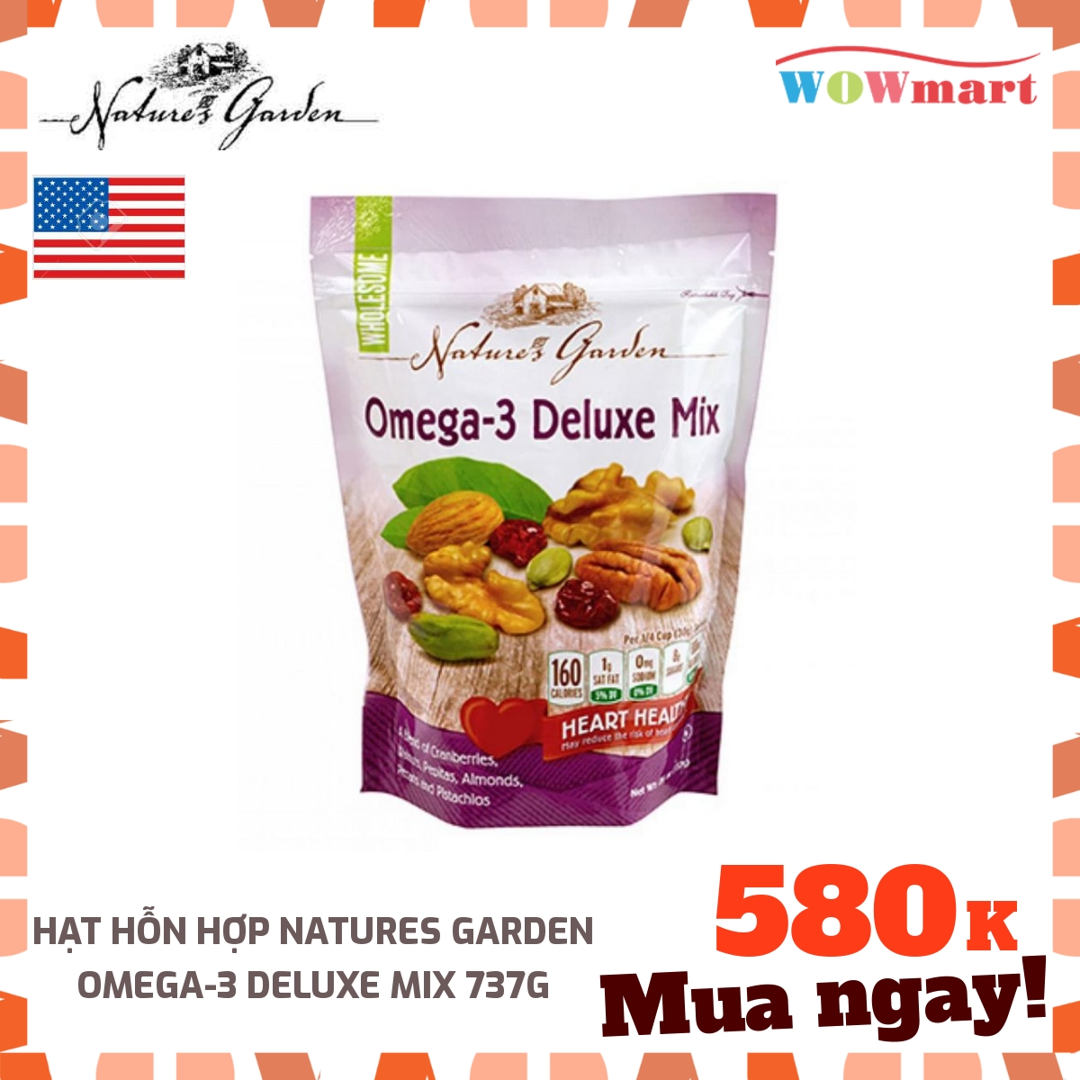 [HCM]Hạt hỗn hợp Natures Garden Omega-3 Deluxe Mix 737g