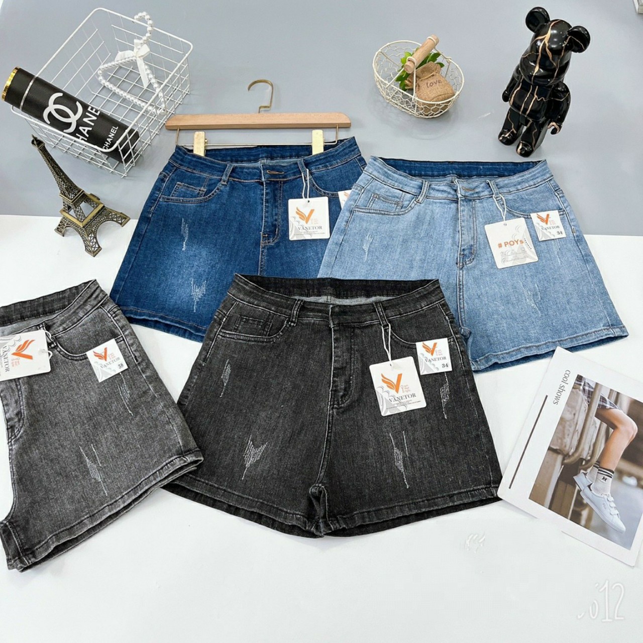Quần short jean nữ hàng co giãn mạnh mẫu trơn cào ảnh thật