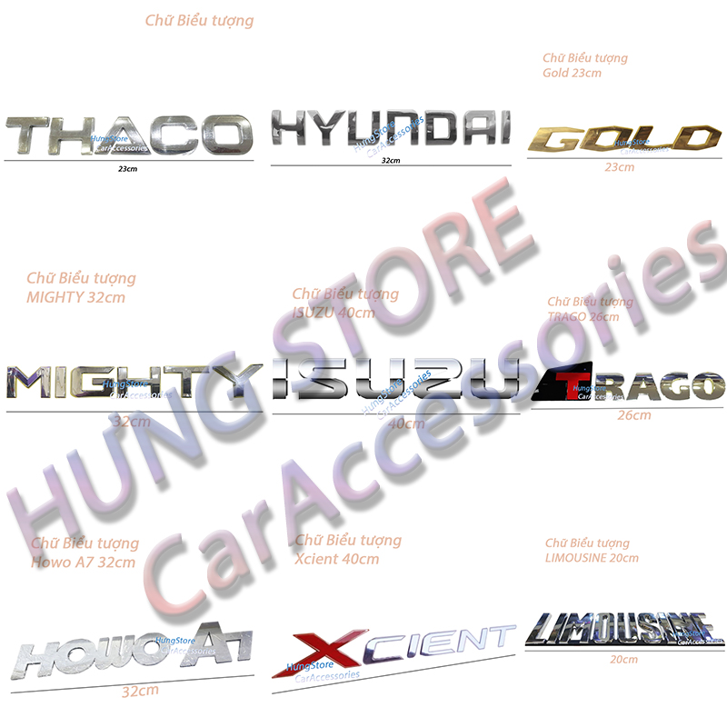 Chữ nổi mạ Chrome các loại gắn ô tô, xe tải,GOLD,OLLIN , FRONTIER , KINLAND, Huyndai, HINO, XPANDER, TRAGO, LIMOUSINE, Xcient, HOWO A7, ISUZU, MIGHTY, THACO