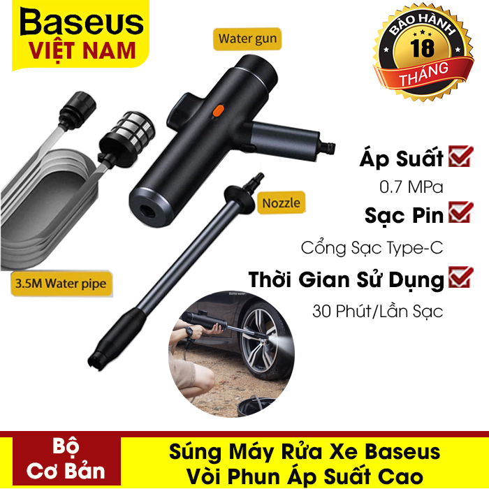 [BẢO HÀNH 18 THÁNG] Súng máy rửa xe Baseus vòi phun áp suất cao - phân phối chính hãng tại Baseus Việt Nam