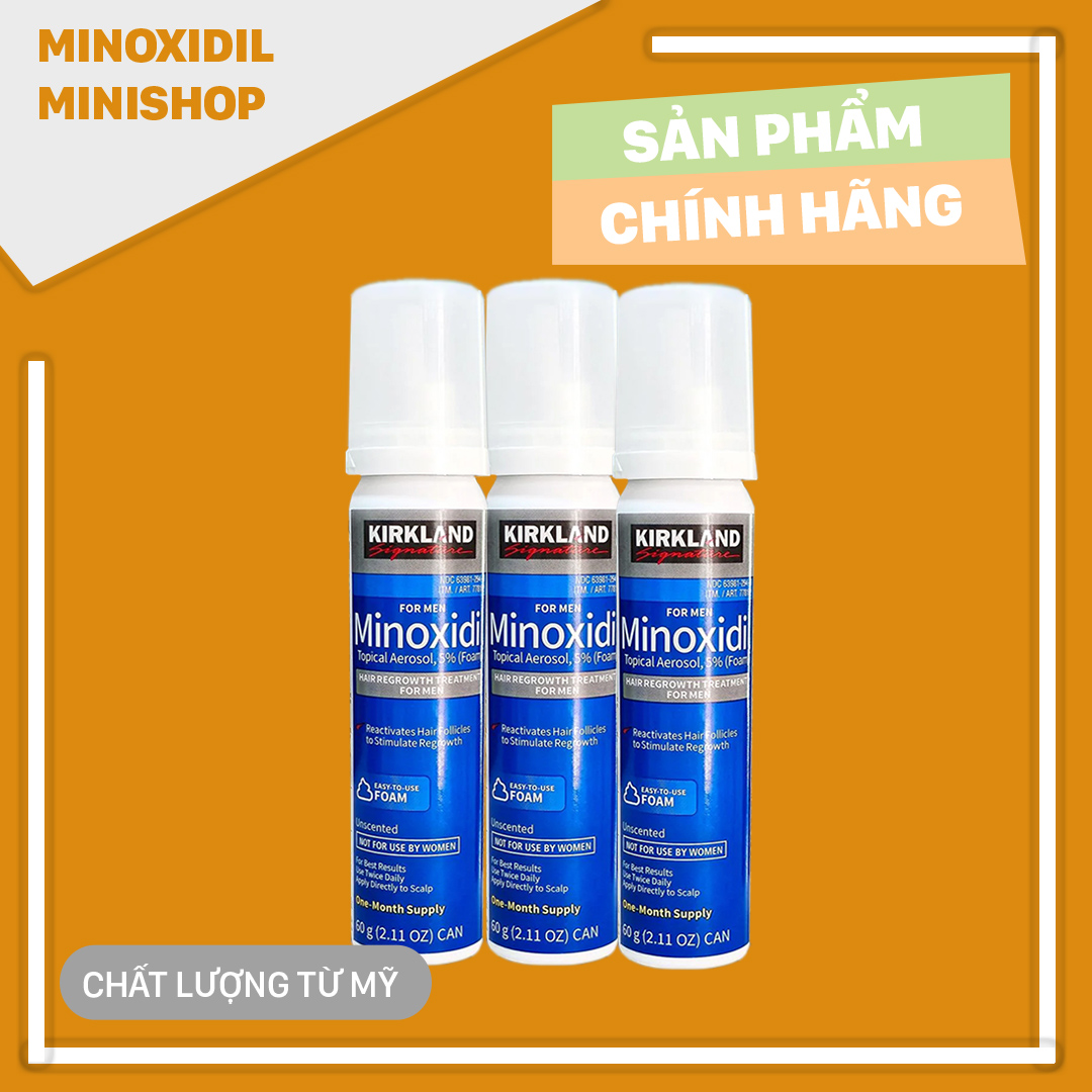 Minoxidil 5% dạng bọt mọc râu tóc kirkland mỹ combo 3 lọ