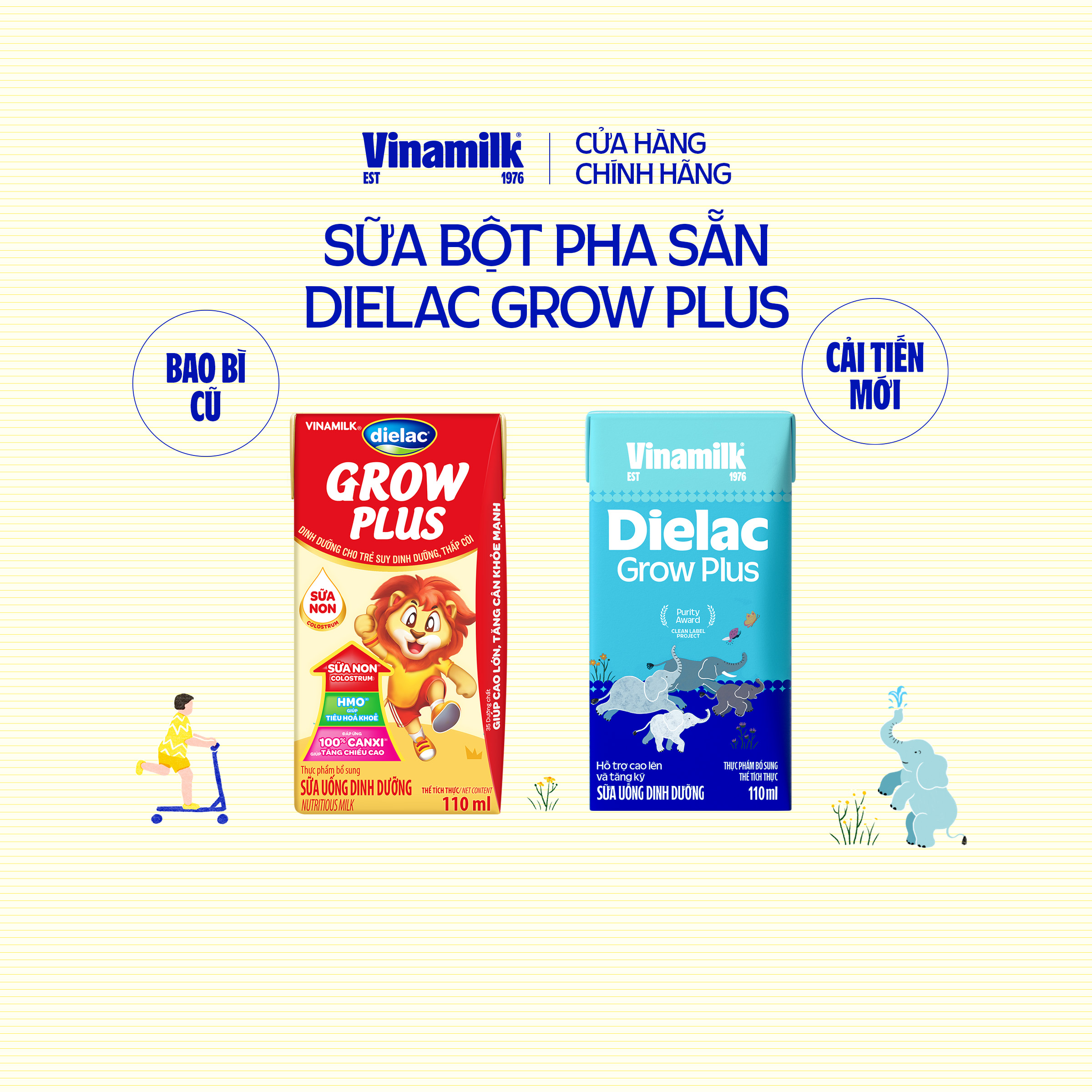 Thùng 48 hộp Sữa Non Vinamilk Dielac Grow Plus (Sữa Uống Dinh Dưỡng) 110ml - Sữa nước hỗ trợ Trẻ suy dinh dưỡng, thấp còi giúp trẻ Tăng cân cao khỏe