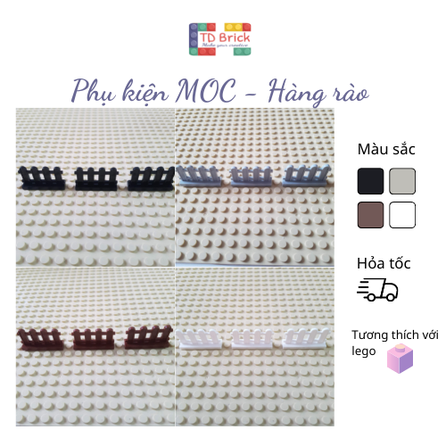 MOC xây dựng, đồ chơi phụ kiện lego, combo 5 gạch lan can, hàng rào 1x4