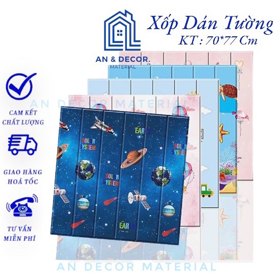 Xốp Dán Tường 3D Gạch Thẻ Hoạt Hình Hàn Quốc Siêu Dễ Thương, Đa Dạng Mẫu Mã Kích Thước 70x77 Cm