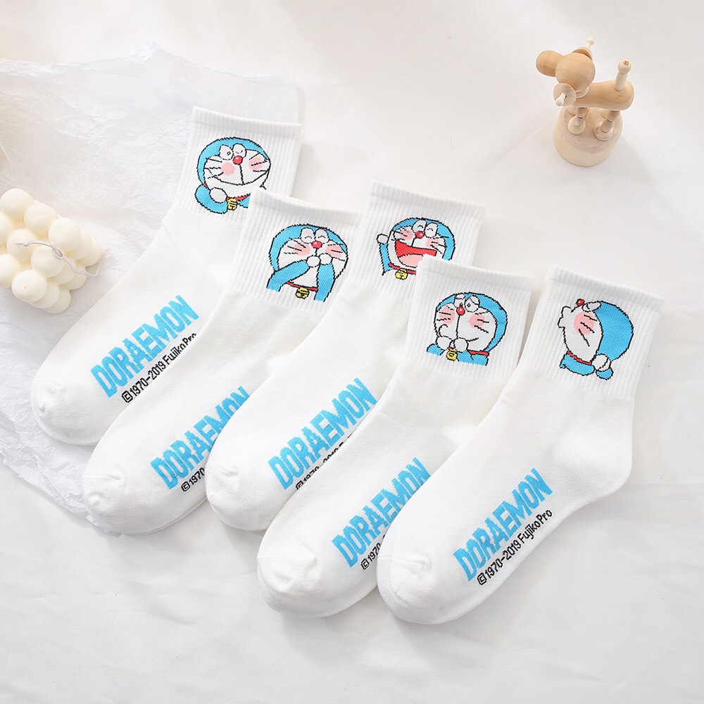 Combo 5 Tất Trắng Cao Cổ Doremon Doraemon