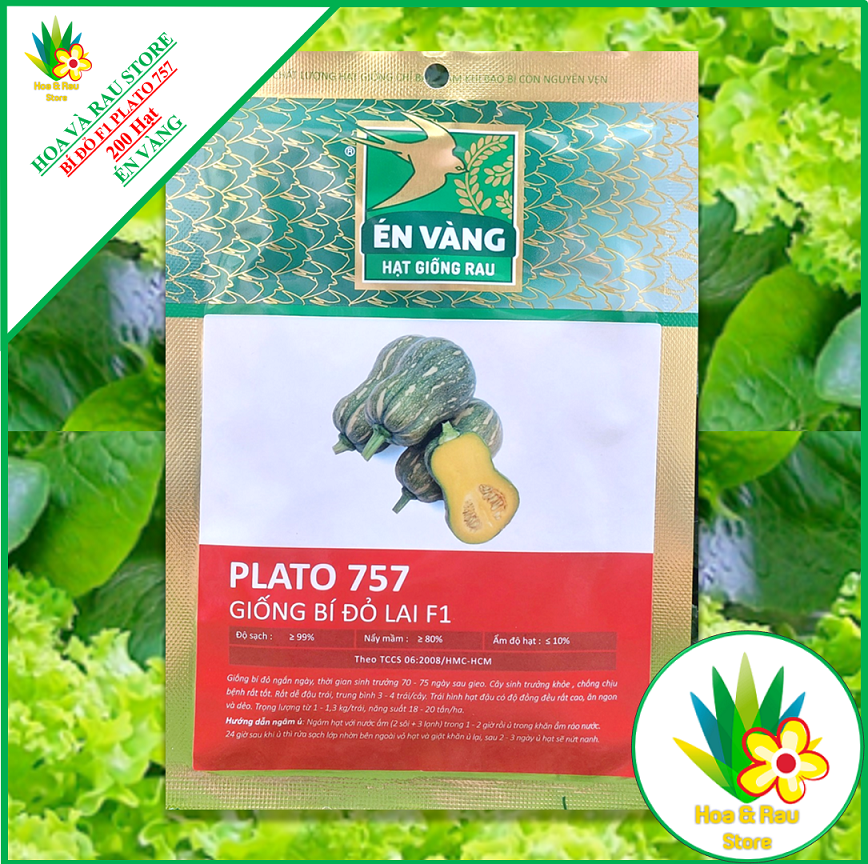 Hạt giống bí đỏ lai f1 plato 757 - én vàng - gói 200 hạt - bí đậu - bí hạt đậu - hoa và rau store